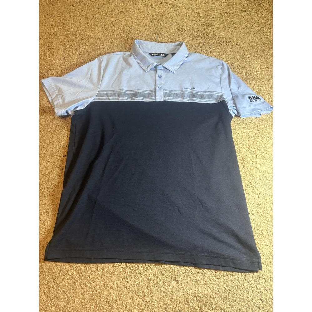Travis Mathew Golf Polo Men XL Blue/Navy Short Sleeve PGA West Left Sleeve